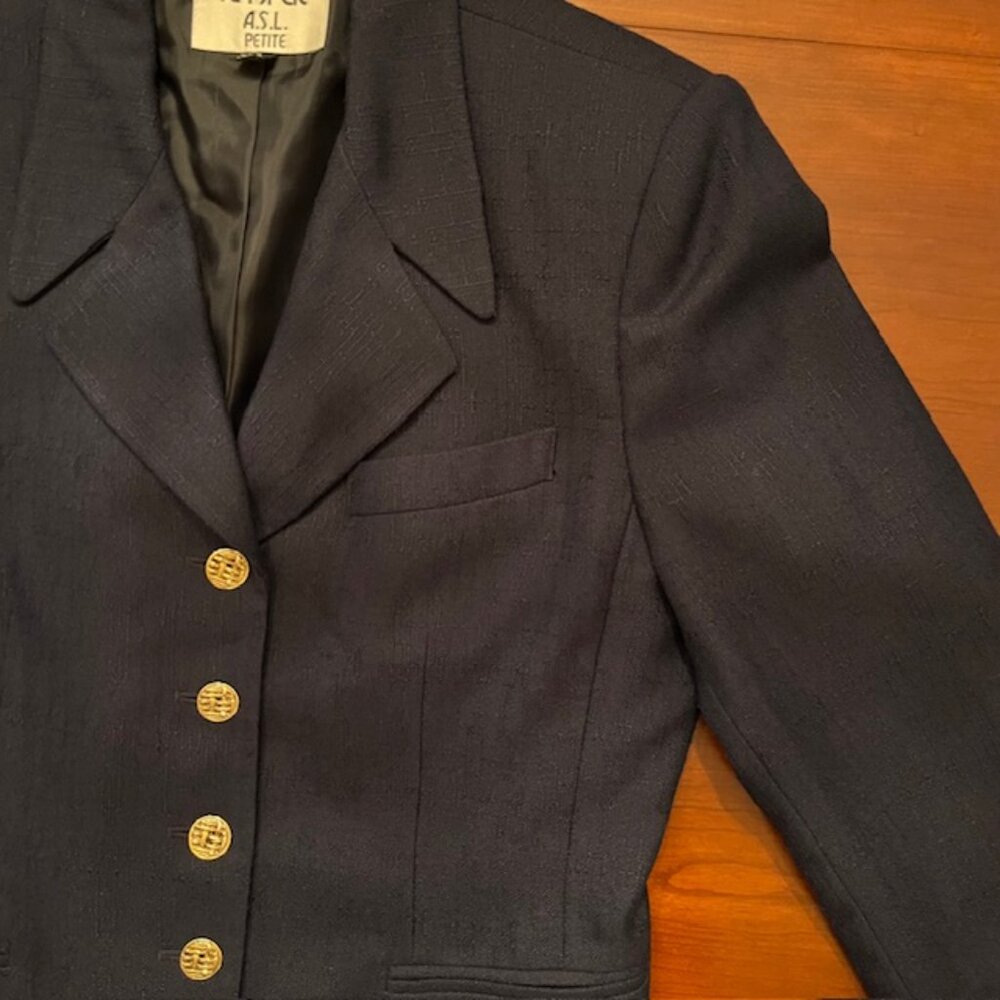 Women’s Navy blazer Suit Jacket Gold Button office work business casual 12P - Picture 6 of 11